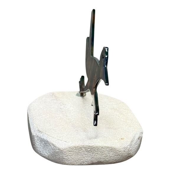 Southwest Enameled Metal Sculpture Roadrunner Sandstone Base 3" Decorative Bird - Picture 5 of 10